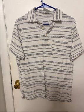 Goodfellow & Co White Polo with Navy Horizontal Stitch Stripes